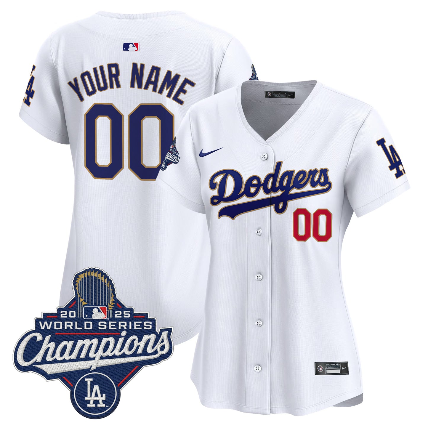 Dodgers 2025 World Series Champions Patch Gold Trim Vapor Premier Limited Custom Jersey - All Stitched