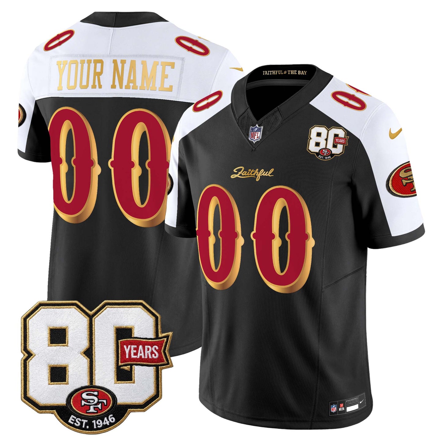 San Francisco 49ers 80th Anniversary Patch Vapor Limited Custom Jersey - Rivalries Edition - All Stitched