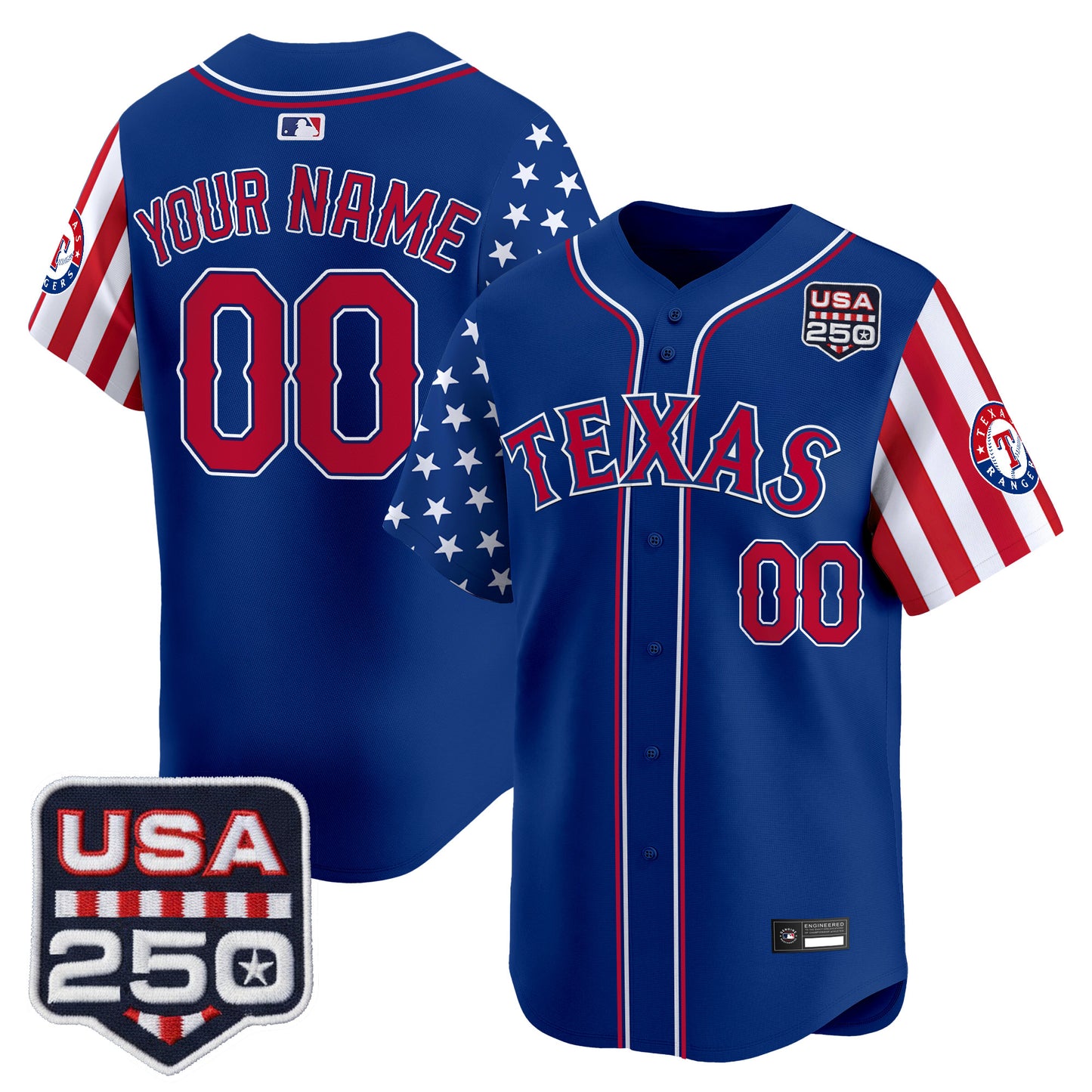 Texas Rangers "America 250 Edition" Vapor Premier Limited Custom Jersey - All Stitched
