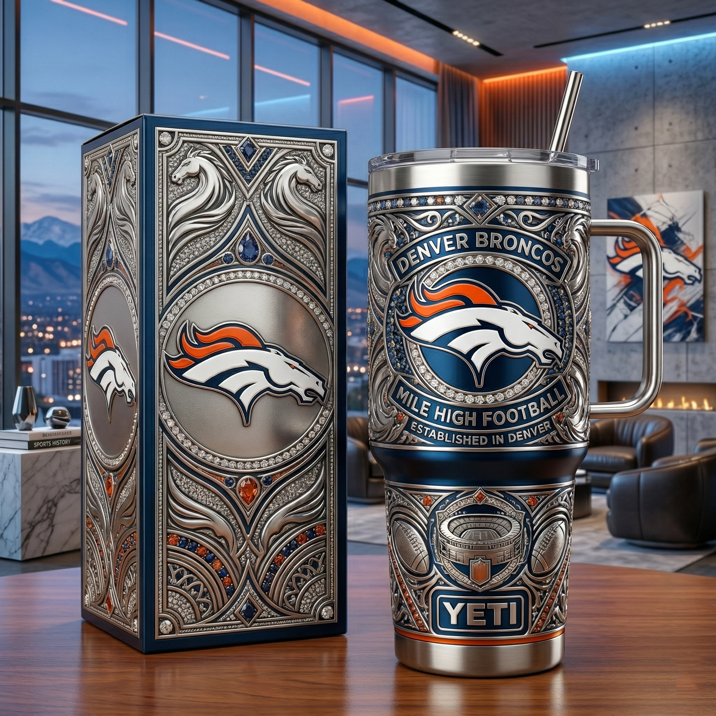 Broncos 40 oz Tumbler with Handle and Lid