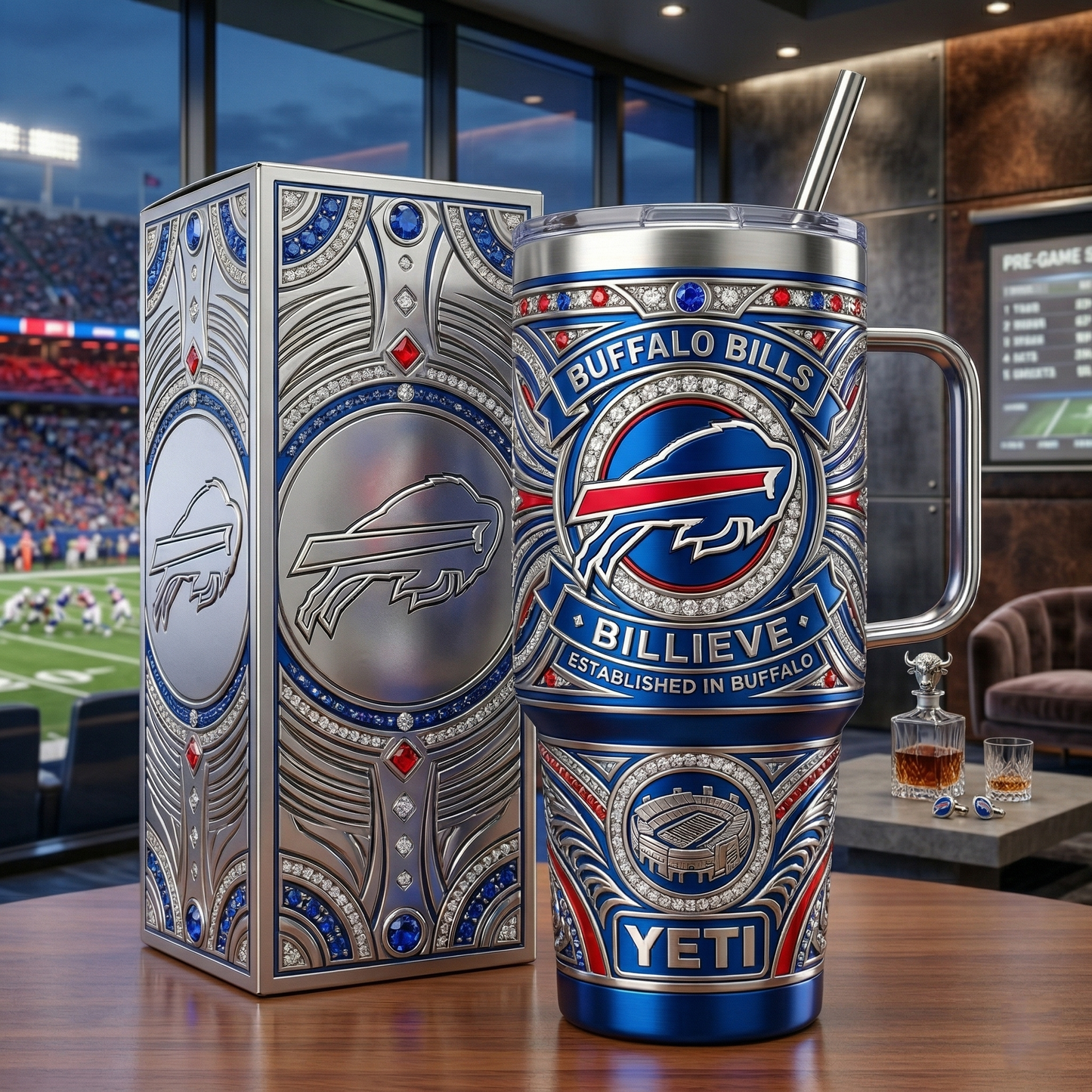 Bills 40 oz Tumbler with Handle and Lid