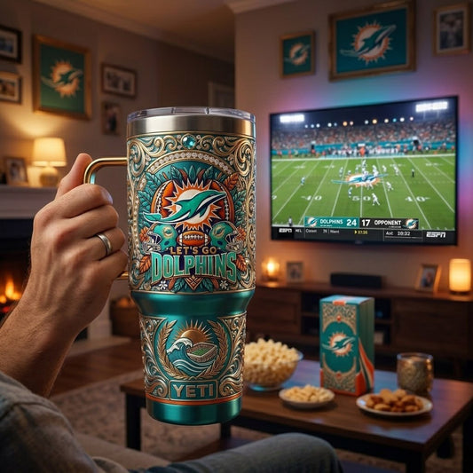 Miami Dolphins 40 oz Tumbler with Handle and Lid