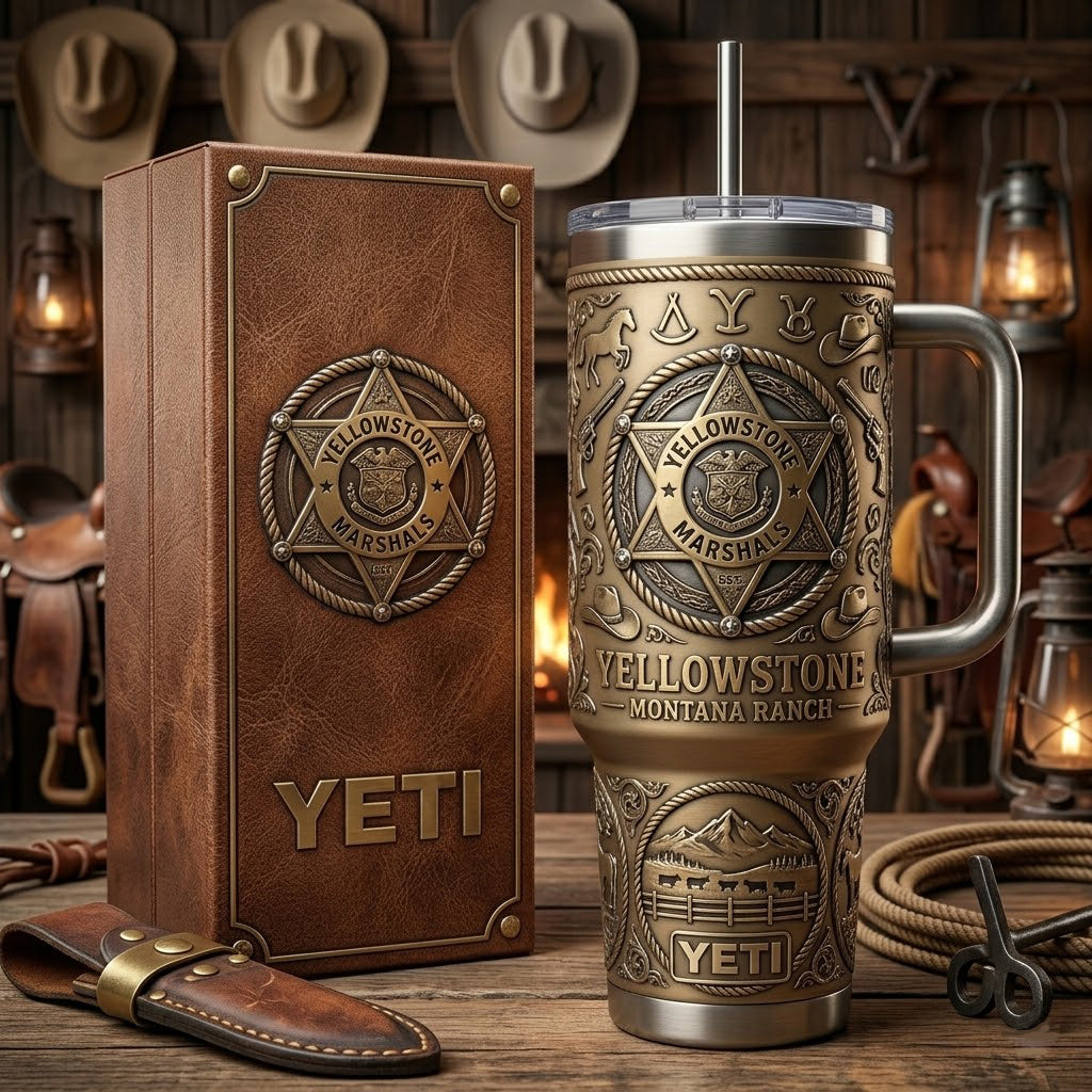 Yellow Stone 40 oz Tumbler with Handle and Lid