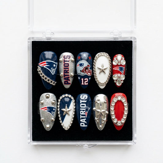New England Patriots Handmade Press On Nails | Reusable 3D Nail Set