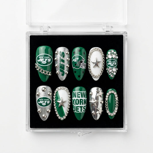 New York Jets Handmade Press On Nails | Reusable 3D Nail Set