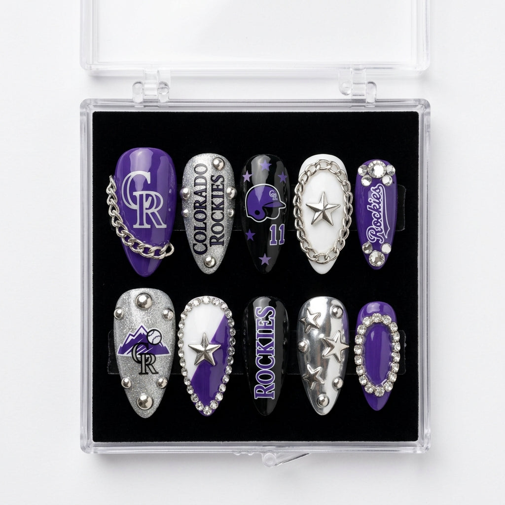 Colorado Rockies Handmade Press On Nails | Reusable 3D Nail Set