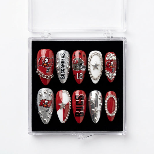 Tampa Bay Buccaneers Handmade Press On Nails | Reusable 3D Nail Set