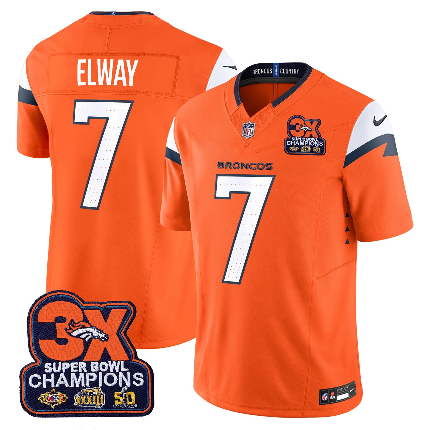 Men's Denver Broncos 3-Time Champions Patch Vapor Limited Jersey - All Stitched