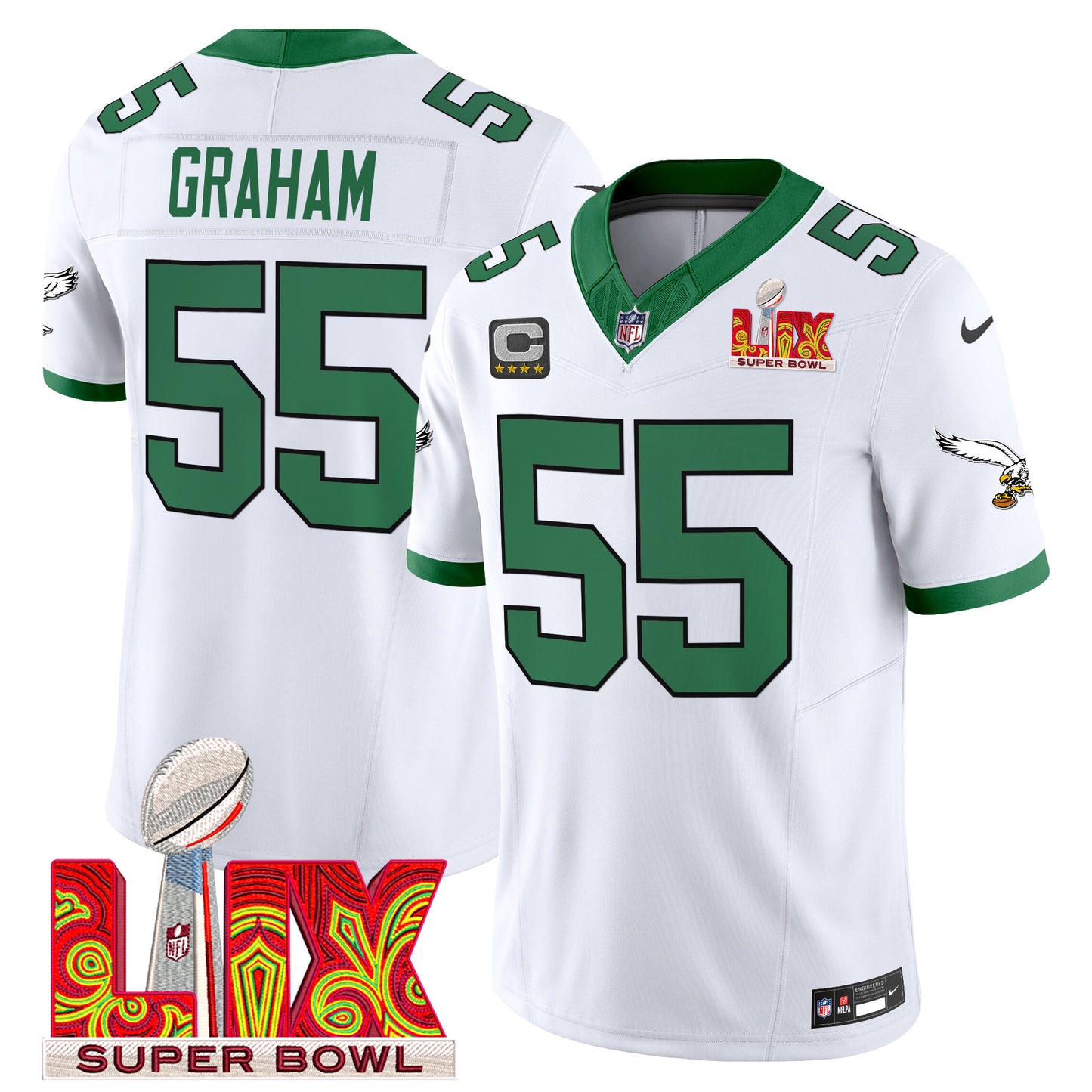 Men's Philadelphia Eagles Kelly Green Super Bowl LIX Patch Vapor Limited Jersey - All Stitched