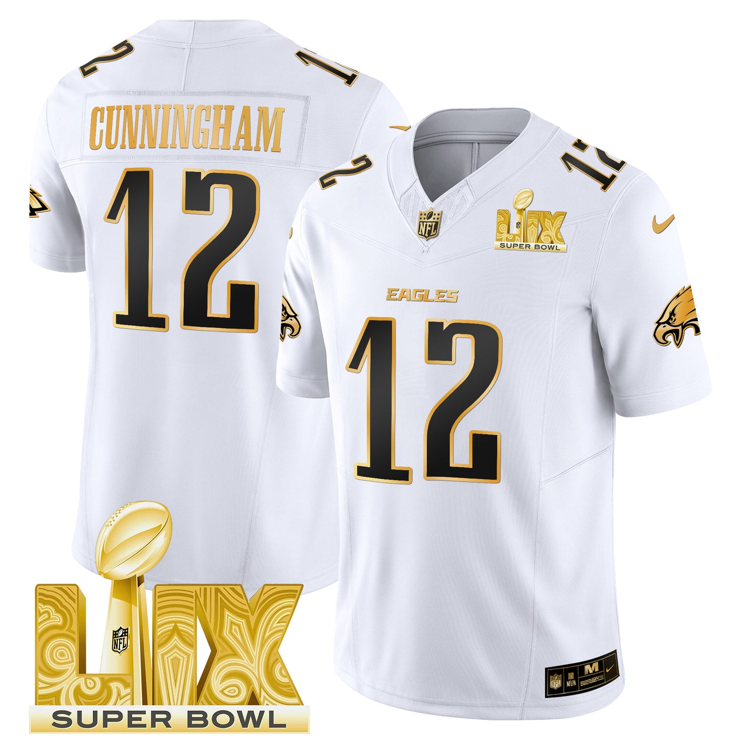 Men's Philadelphia Eagles Super Bowl LIX Patch Gold Vapor Limited Jersey - All Stitched