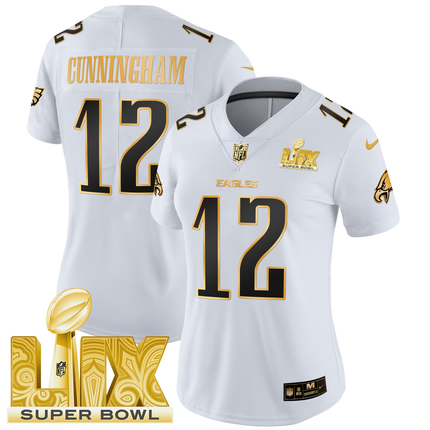 Women's Philadelphia Eagles Super Bowl LIX Patch Gold Vapor Limited Jersey - All Stitched