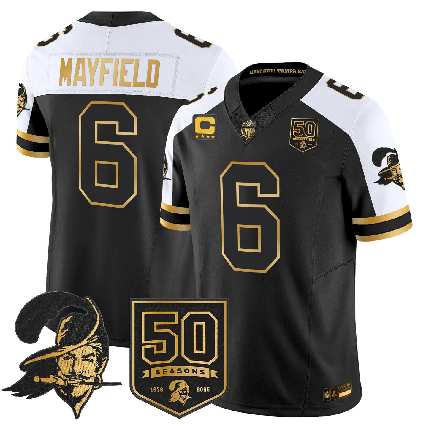 Men's Tampa Bay Buccaneers Throwback 50th Season Patch Gold Vapor Limited Jersey - All Stitched