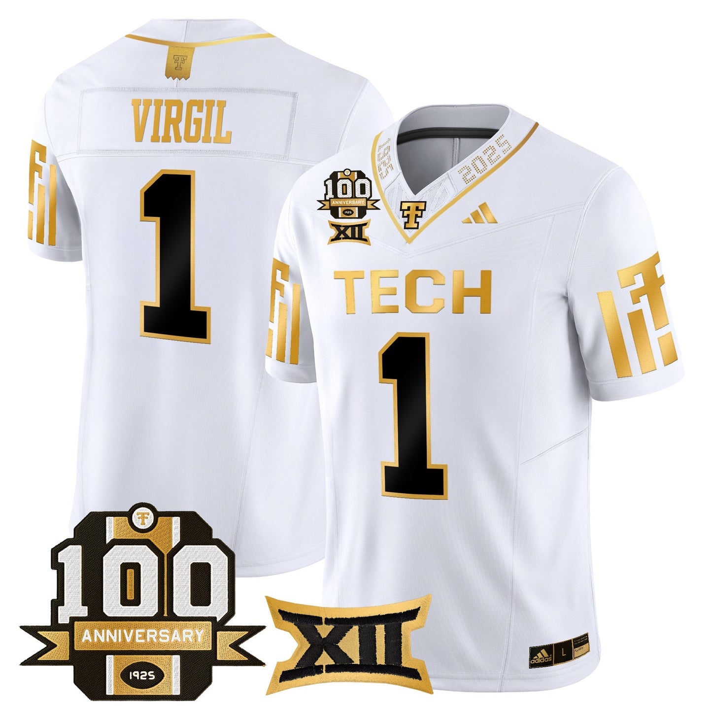 Men's Texas Tech Red Raiders 2025 Gold Vapor Limited Jersey - 100th Anniversary Patch - All Stitched
