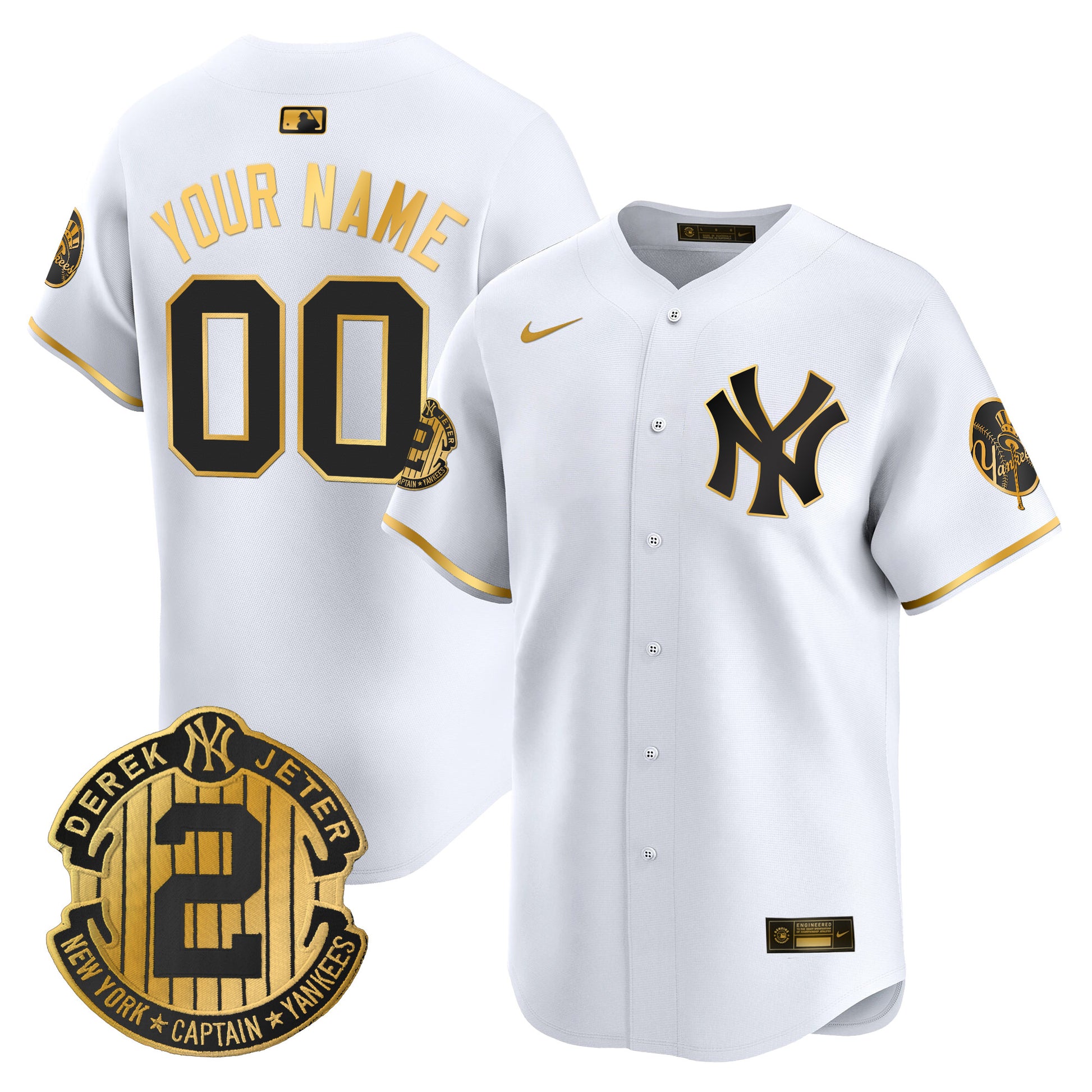 New York Yankees Throwback Vapor Premier Limited Custom Jersey - Derek Jeter Patch - All Stitched