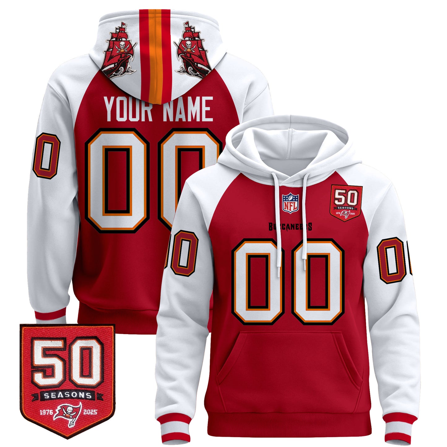 Tampa Bay Buccaneers 50th Season Patch Premium Custom Pullover Hoodie - All Stitched