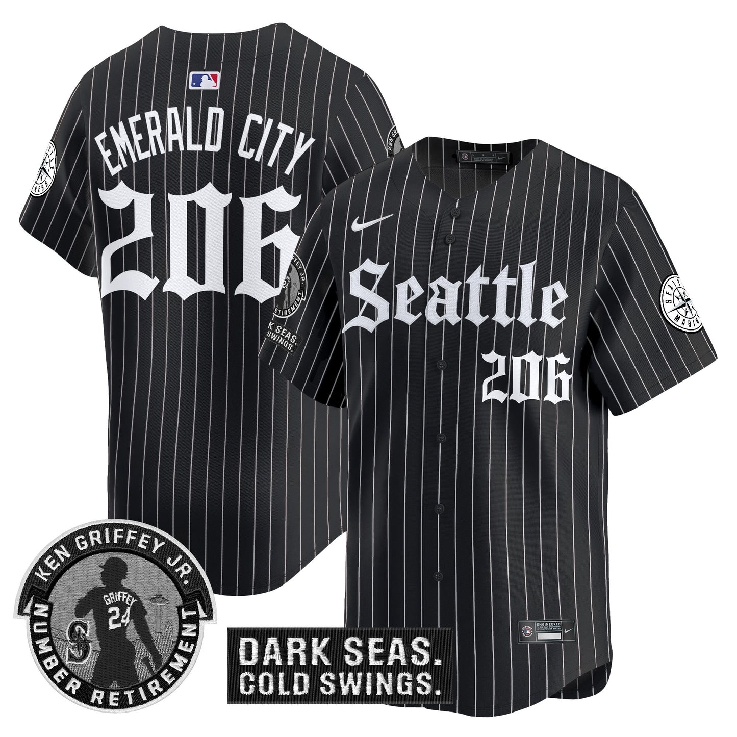 Men's Seattle Mariners 'Gothic Edition' Vapor Premier Limited Jersey - Ken Griffey Jr. Patch - All Stitched