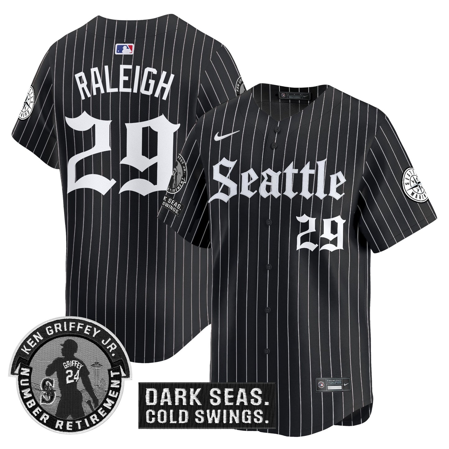 Men's Seattle Mariners 'Gothic Edition' Vapor Premier Limited Jersey - Ken Griffey Jr. Patch - All Stitched