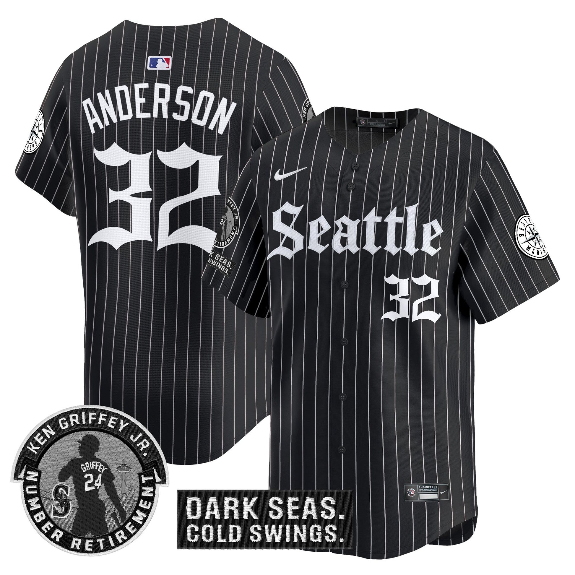 Men's Seattle Mariners 'Gothic Edition' Vapor Premier Limited Jersey - Ken Griffey Jr. Patch - All Stitched