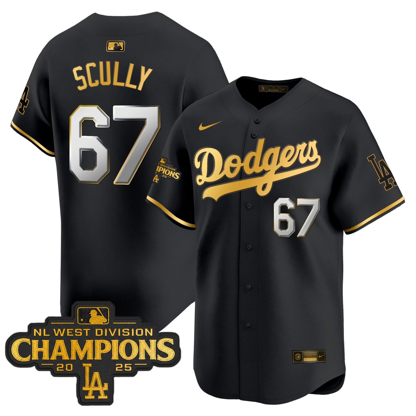 Men's Dodgers 2025 NL West Division Champions Patch Gold Trim Vapor Premier Limited Jersey - All Stitched