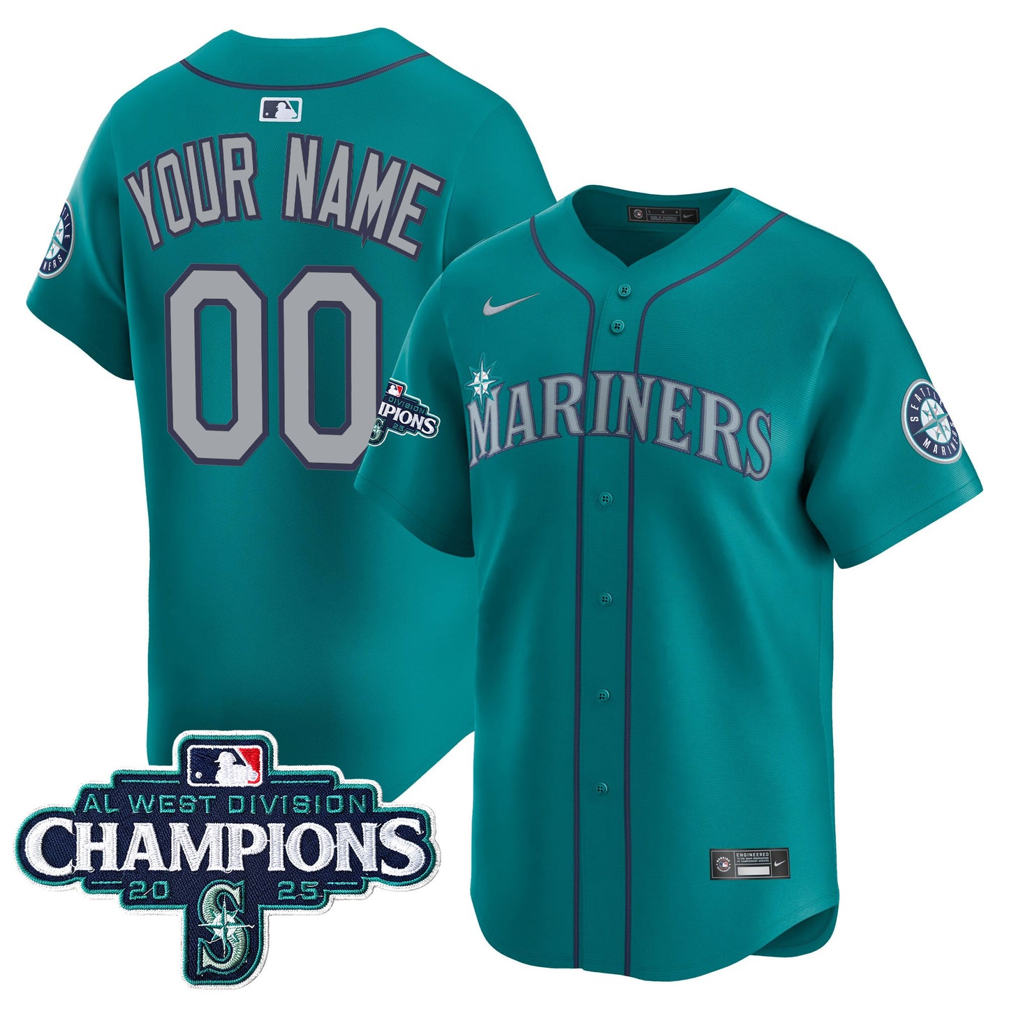 Seattle Mariners 2025 AL West Division Champions Vapor Premier Custom Jersey - All Stitched