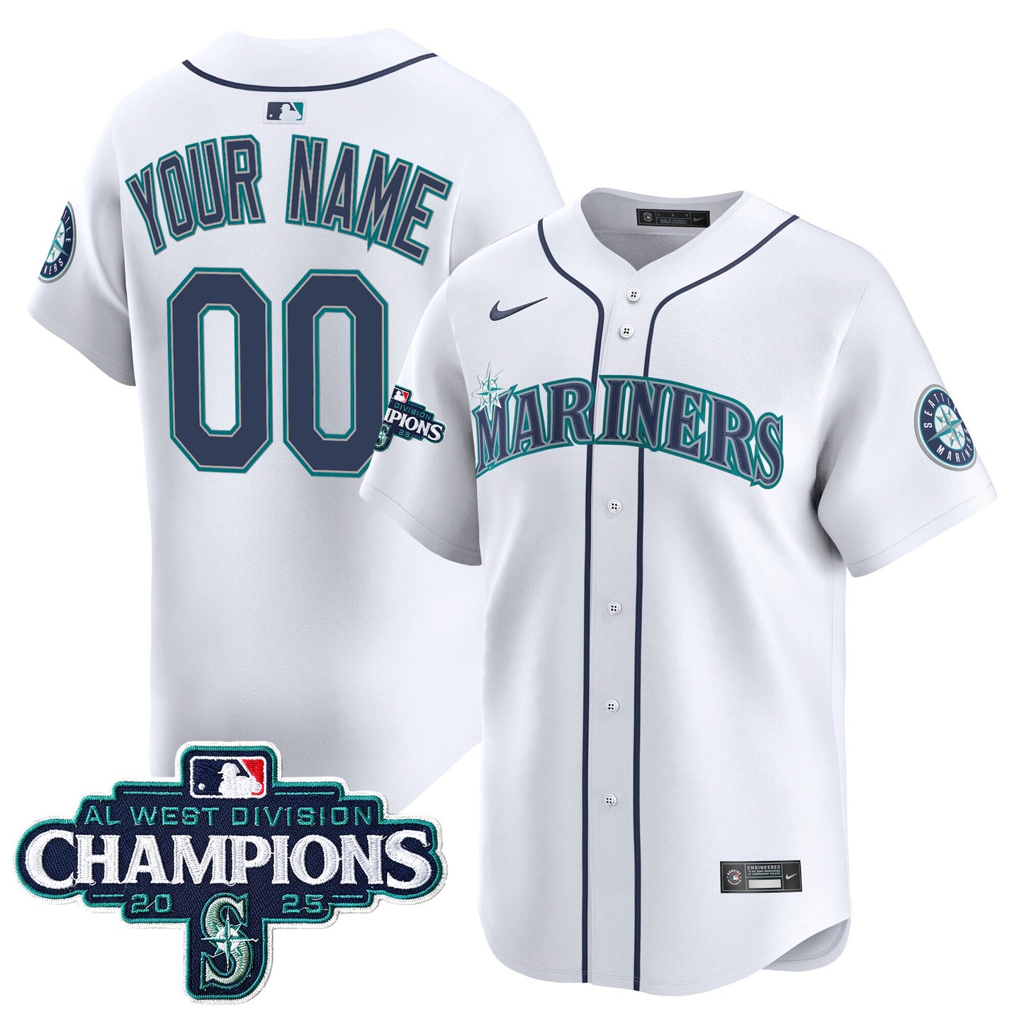 Seattle Mariners 2025 AL West Division Champions Vapor Premier Custom Jersey - All Stitched
