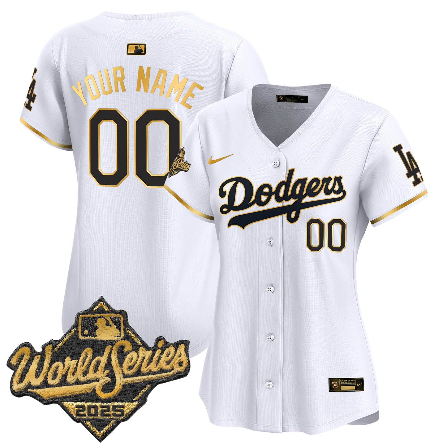 Dodgers 2025 World Series Gold Trim Vapor Premier Limited Custom Jersey - All Stitched