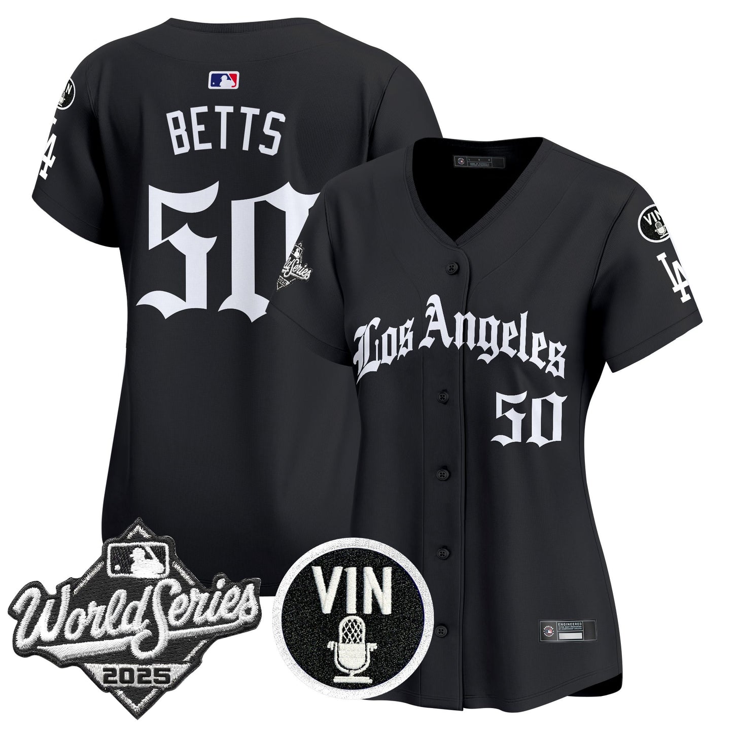 Women's Dodgers 2025 World Series Vapor Premier Limited Jersey - LA Gothic Edition - All Stitched