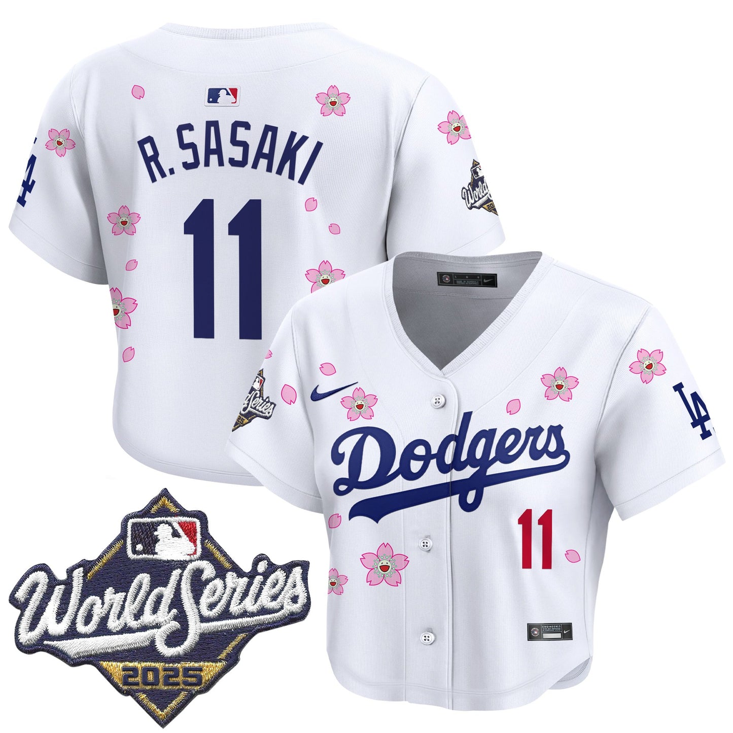 Women's Dodgers 2025 World Series x Tokyo Series Crop Top Baseball Jersey - All Stitched