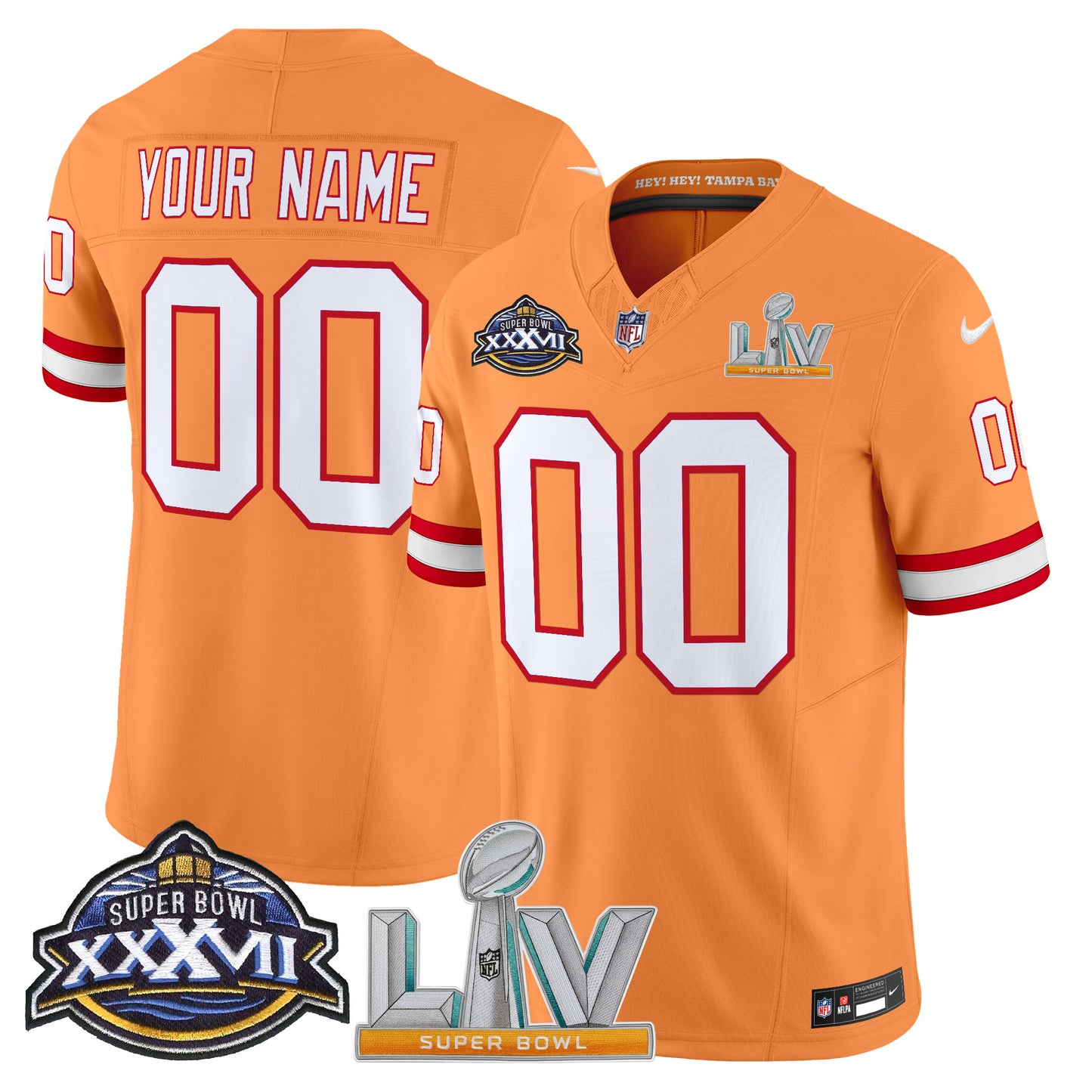 Tampa Bay Buccaneers Super Bowl XXXVII & Super Bowl LV Patch Throwback Vapor Limited Custom Jersey - All Stitched