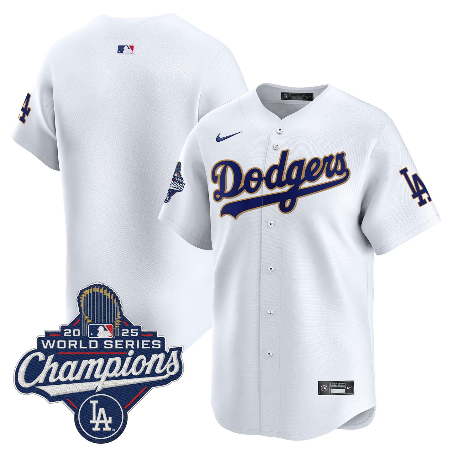 Men's Dodgers 2025 World Series Champions Patch Gold Trim Vapor Premier Limited Jersey - All Stitched