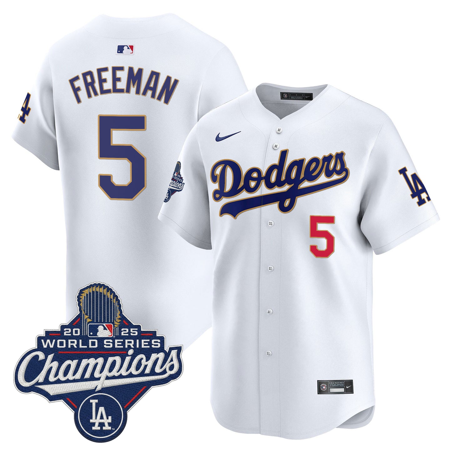 Men's Dodgers 2025 World Series Champions Patch Gold Trim Vapor Premier Limited Jersey - All Stitched