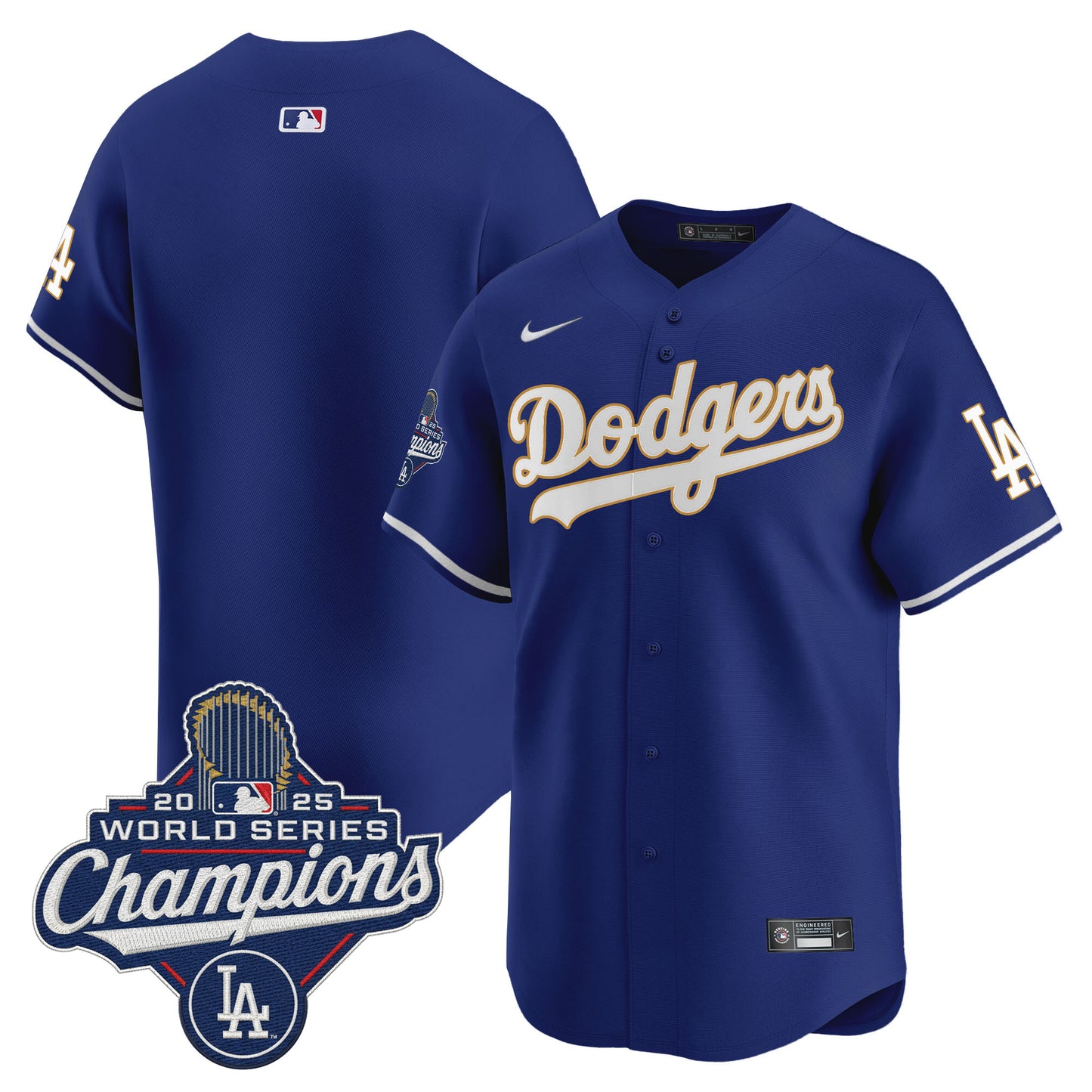 Men's Dodgers 2025 World Series Champions Patch Gold Trim Vapor Premier Limited Jersey - All Stitched