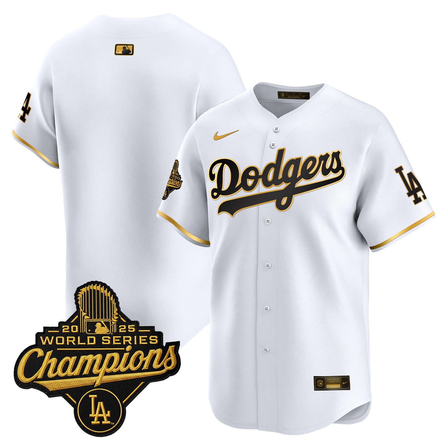 Men's Dodgers 2025 World Series Champions Patch Gold Trim Vapor Premier Limited Jersey - All Stitched