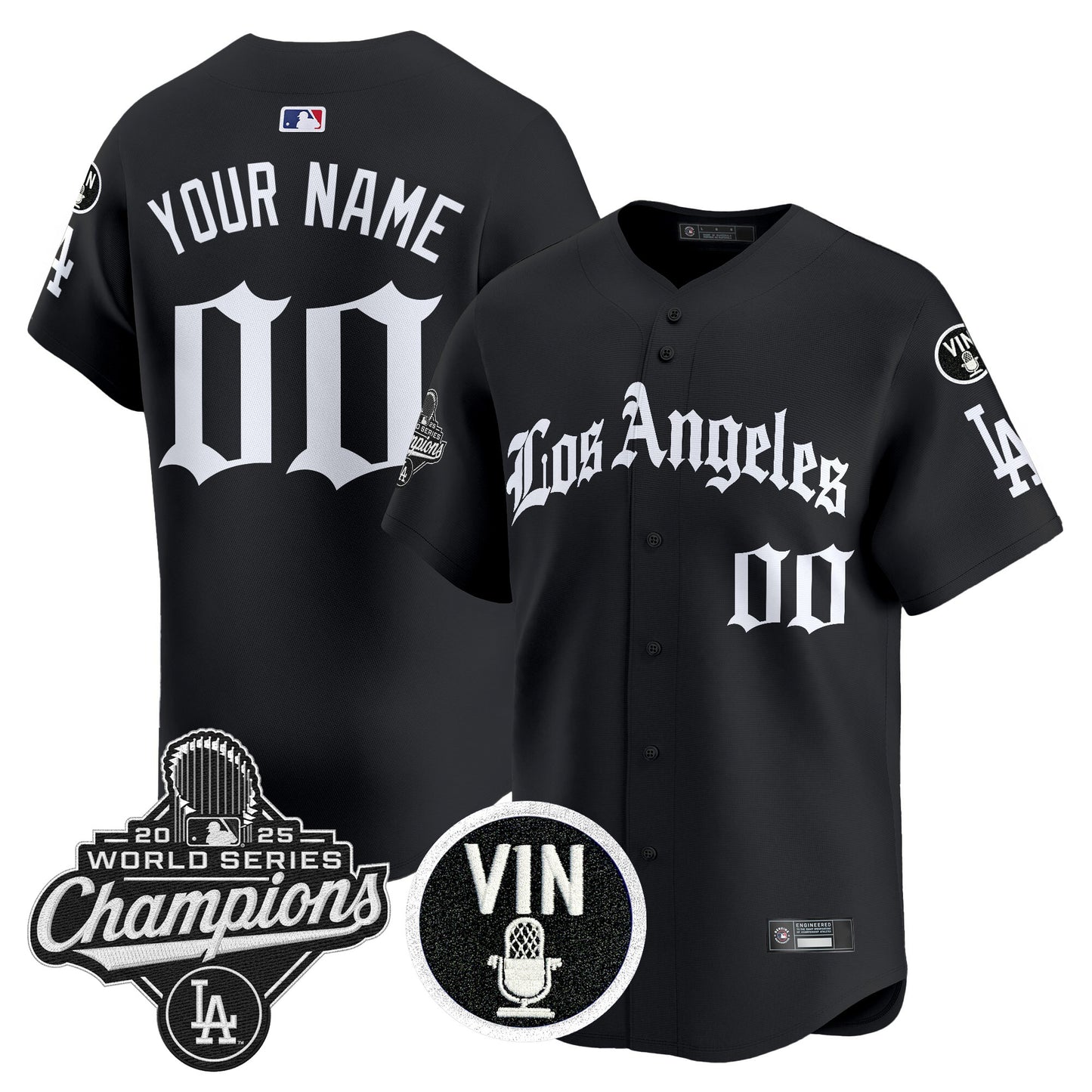 Dodgers 2025 World Series Champions Vapor Premier Limited Custom Jersey - LA Gothic Edition - All Stitched