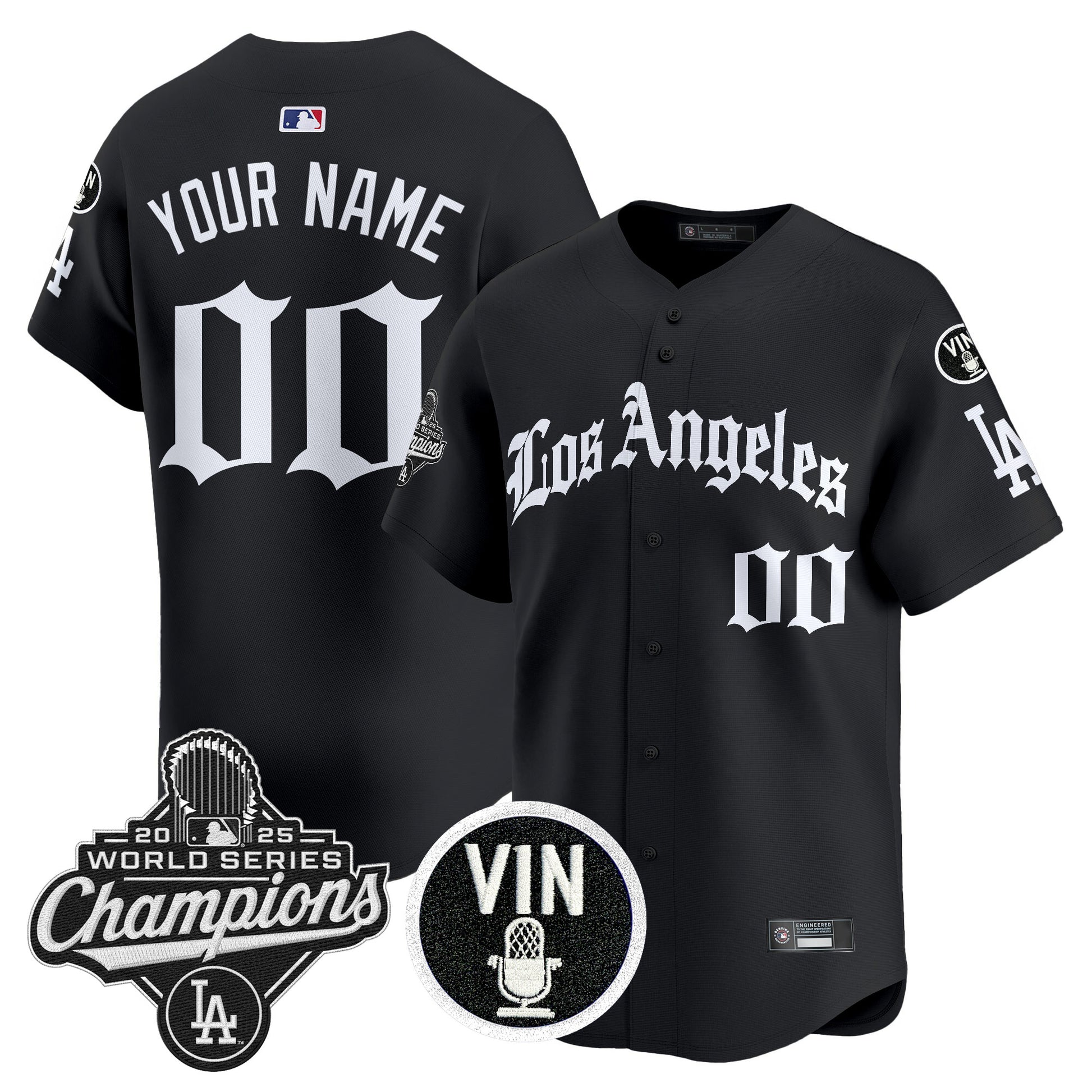 Dodgers 2025 World Series Champions Vapor Premier Limited Custom Jersey - LA Gothic Edition - All Stitched
