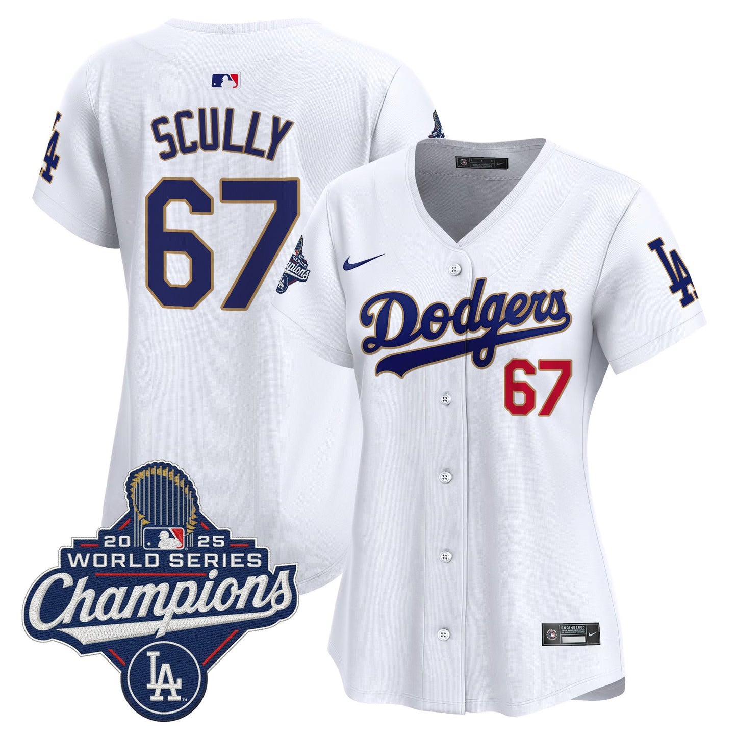 Women's Dodgers 2025 World Series Champions Patch Gold Trim Vapor Premier Limited Jersey - All Stitched