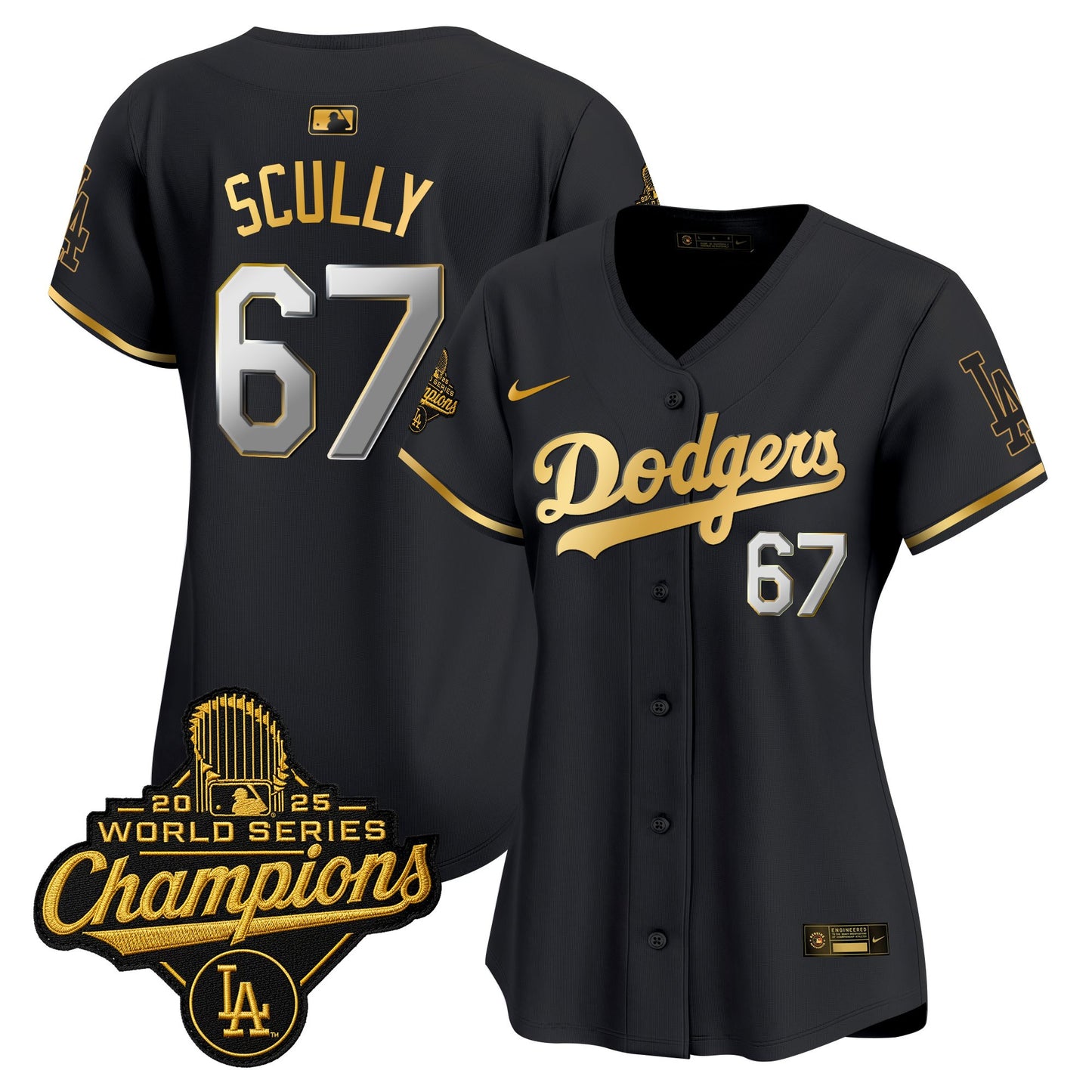Women's Dodgers 2025 World Series Champions Patch Gold Trim Vapor Premier Limited Jersey - All Stitched