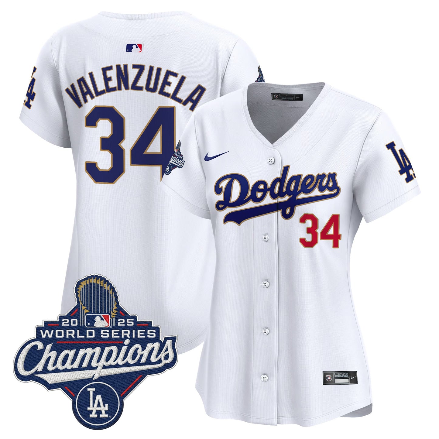Women's Dodgers 2025 World Series Champions Patch Gold Trim Vapor Premier Limited Jersey - All Stitched