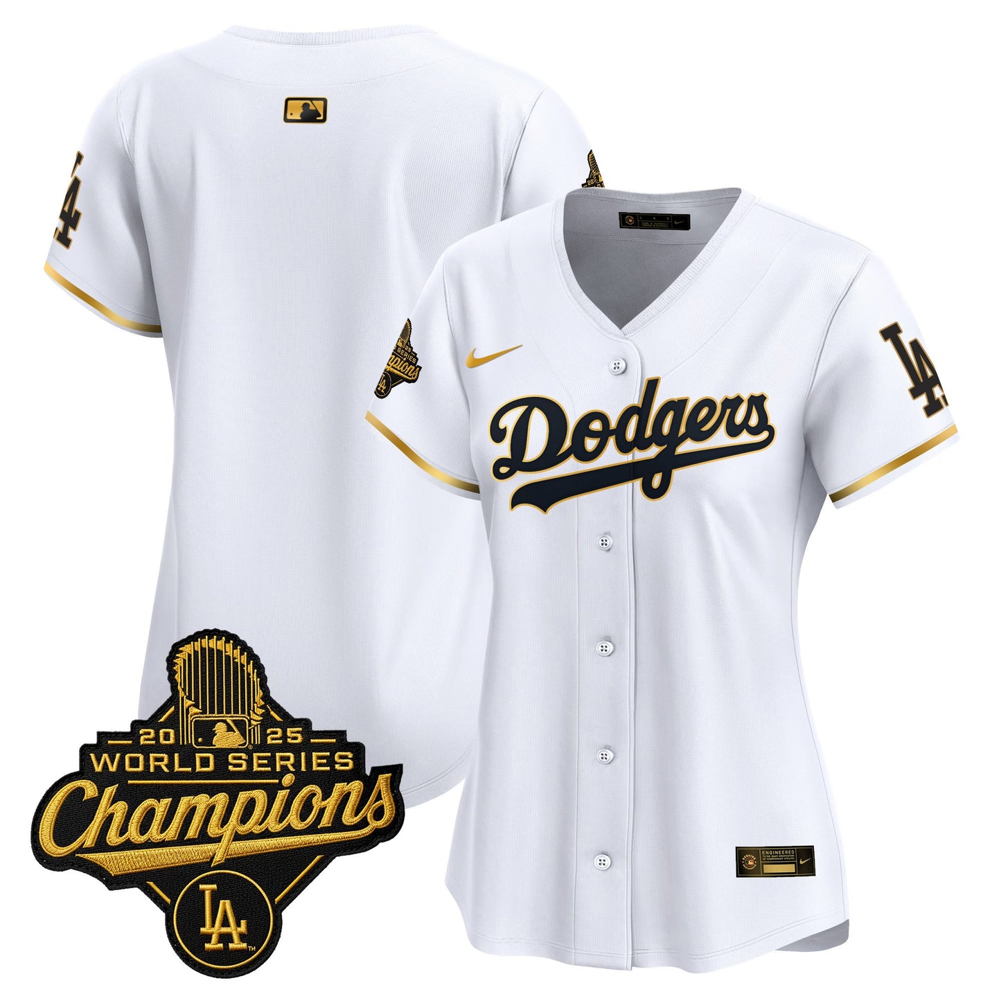 Women's Dodgers 2025 World Series Champions Patch Gold Trim Vapor Premier Limited Jersey - All Stitched
