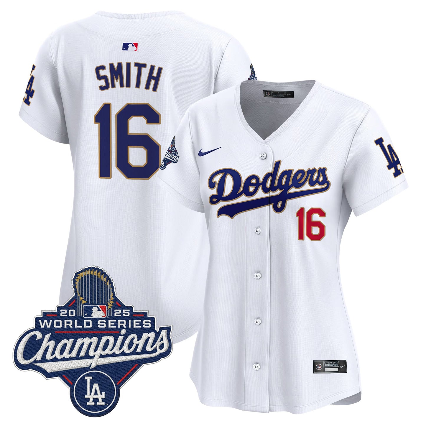 Women's Dodgers 2025 World Series Champions Patch Gold Trim Vapor Premier Limited Jersey - All Stitched