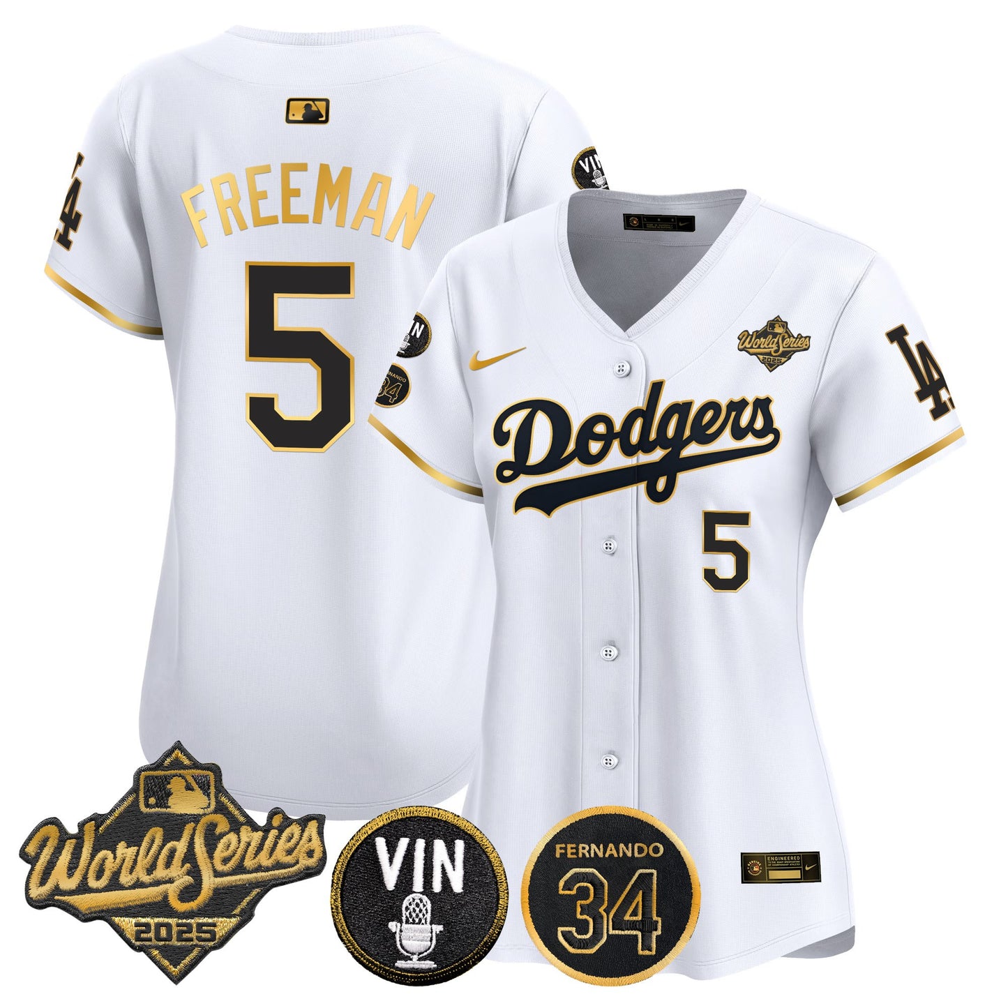 Women's Dodgers 2025 World Series Vapor Premier Limited Jersey - Vin Scully & Fernando Patch - All Stitched
