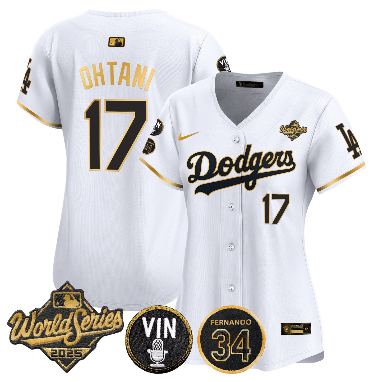 Women's Dodgers 2025 World Series Vapor Premier Limited Jersey - Vin Scully & Fernando Patch - All Stitched