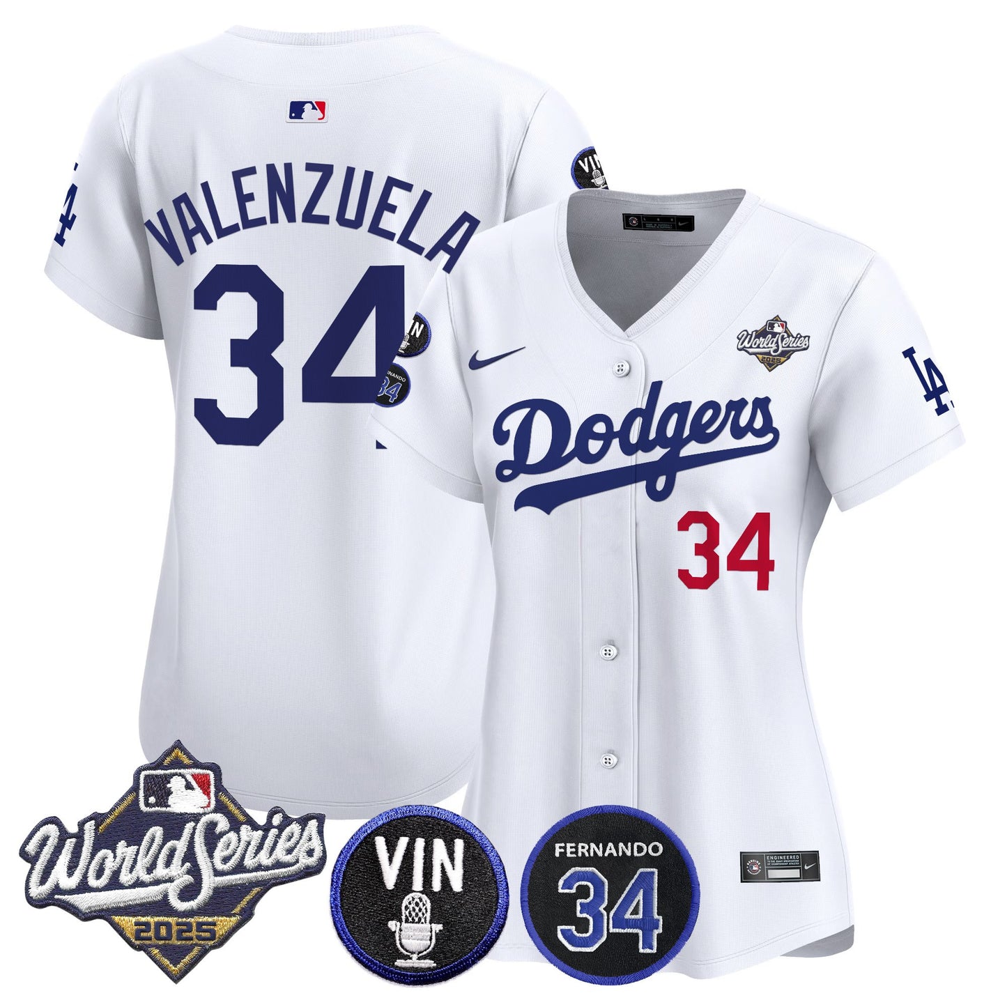 Women's Dodgers 2025 World Series Vapor Premier Limited Jersey - Vin Scully & Fernando Patch - All Stitched