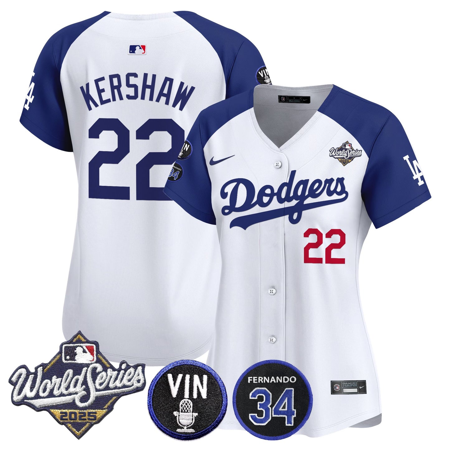 Women's Dodgers 2025 World Series Vapor Premier Limited Jersey - Vin Scully & Fernando Patch - All Stitched