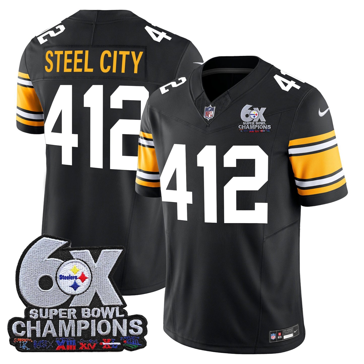 Men's Pittsburgh Steelers 6-Time Champions Patch Vapor Limited Jersey - All Stitched