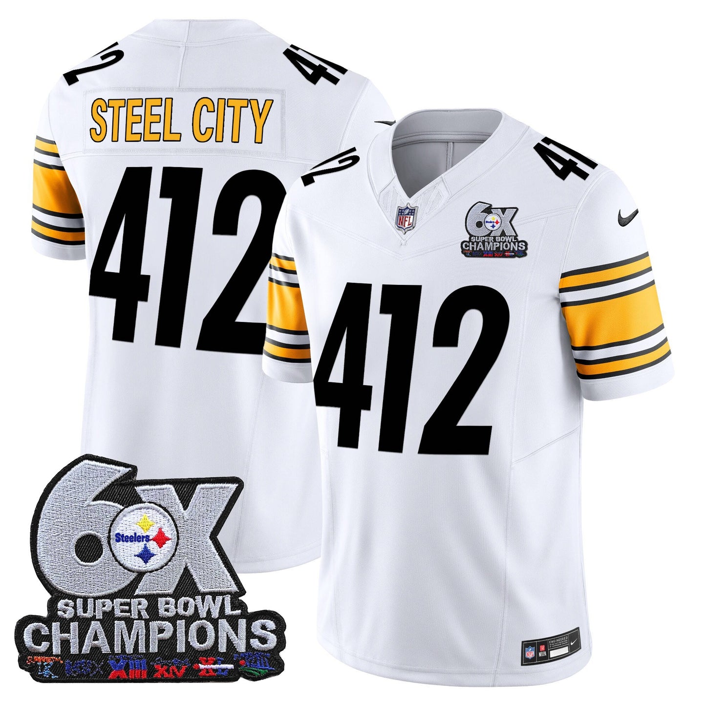 Men's Pittsburgh Steelers 6-Time Champions Patch Vapor Limited Jersey - All Stitched