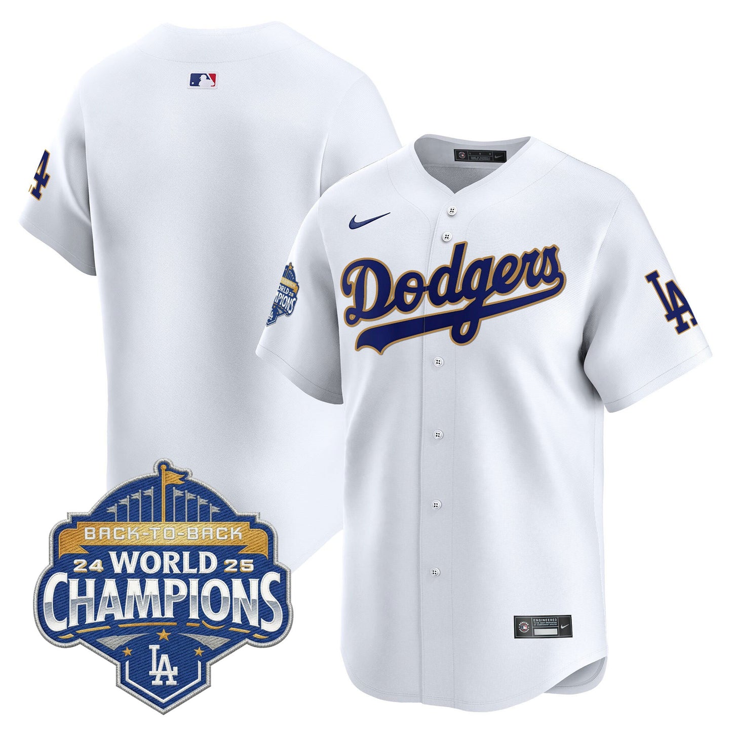 Men's Dodgers 2025 Back-To-Back Champions Gold Trim Vapor Premier Limited Jersey - All Stitched