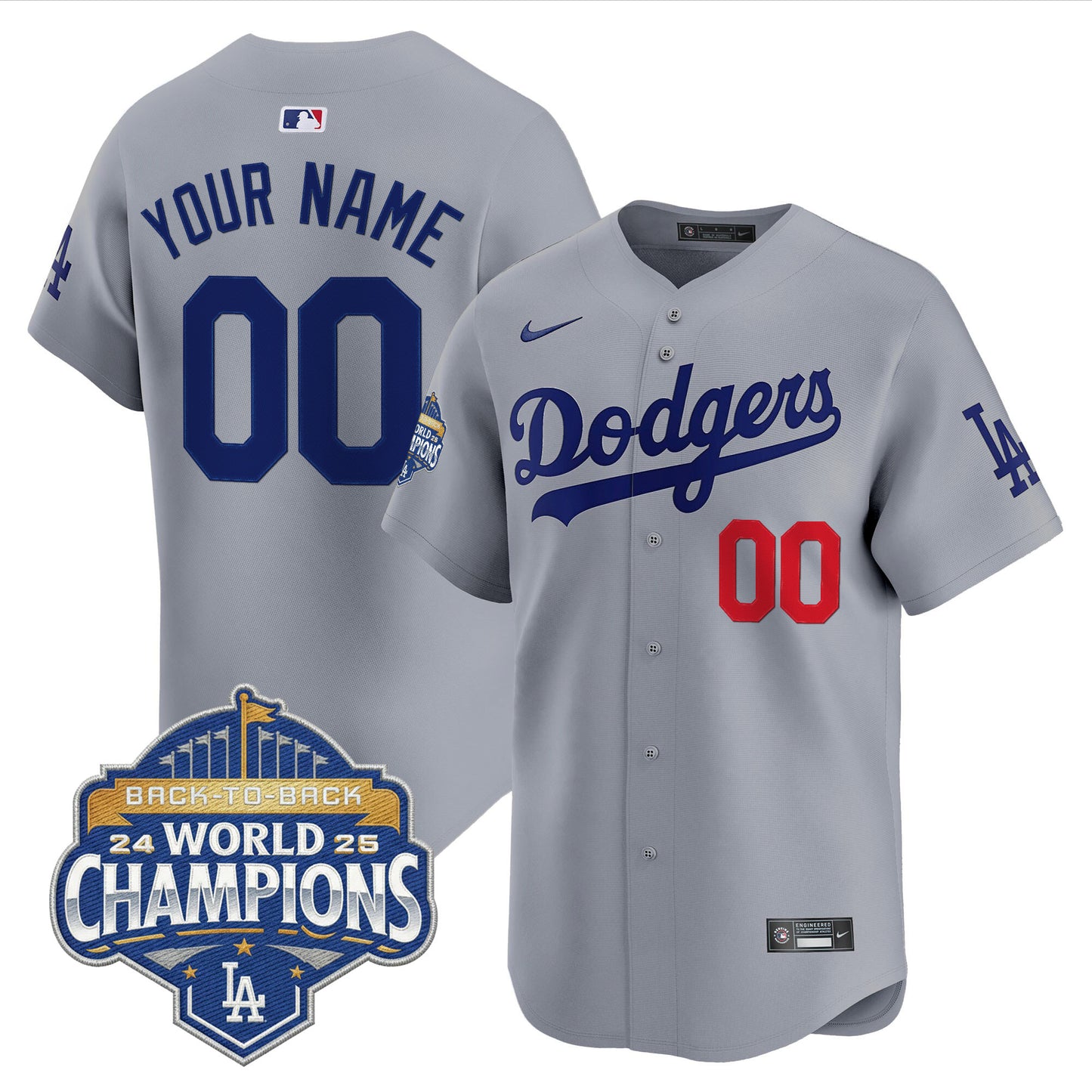 Dodgers 2025 Back-To-Back Champions Vapor Premier Limited Custom Jersey - All Stitched
