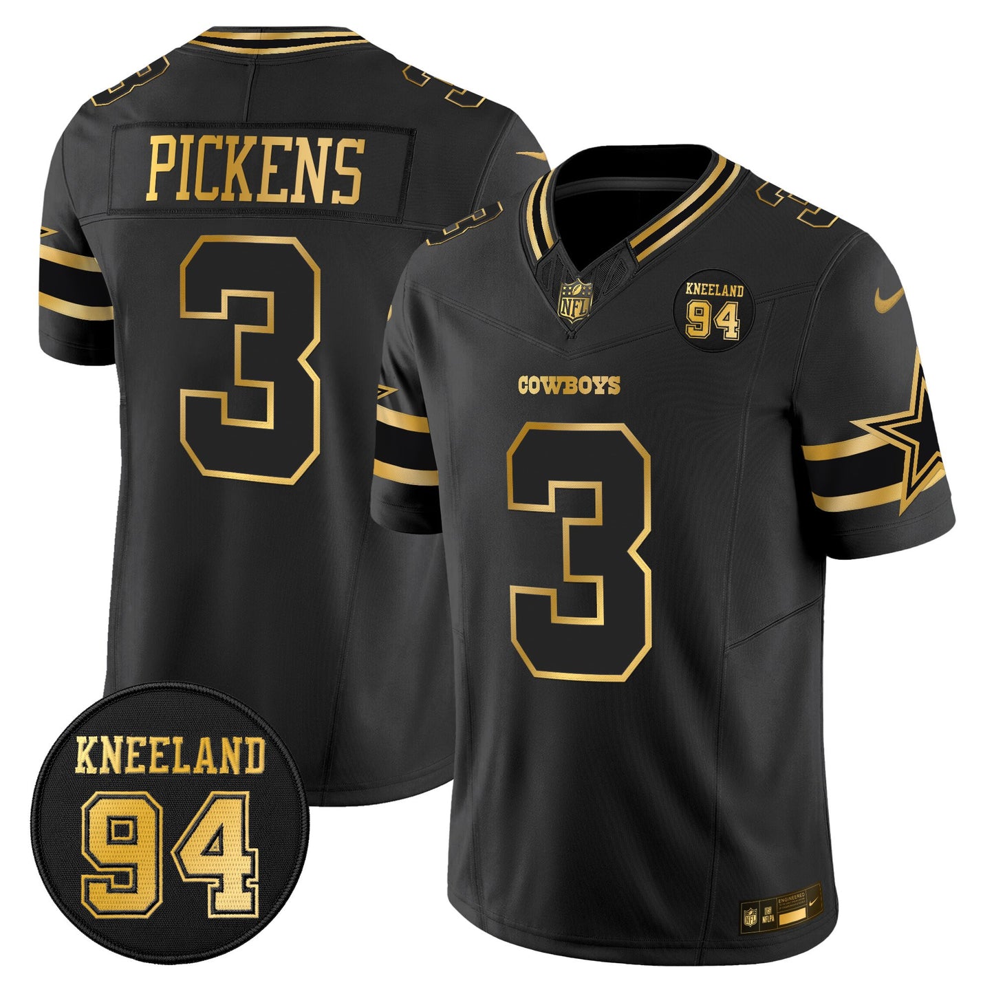 Men's Dallas Cowboys #94 Marshawn Kneeland Memorial Patch Gold Vapor Limited Jersey - All Stitched