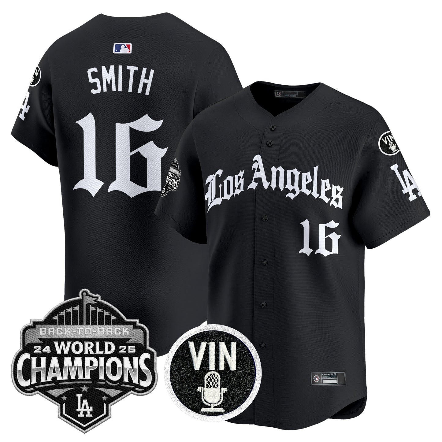 Men's Dodgers 2025 Back-To-Back Champions Vapor Premier Limited Jersey - LA Gothic Edition - All Stitched